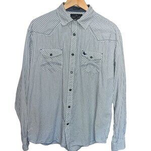 Cody James Plaid Western Shirt Men L Blue Cotton Regular Fit Style